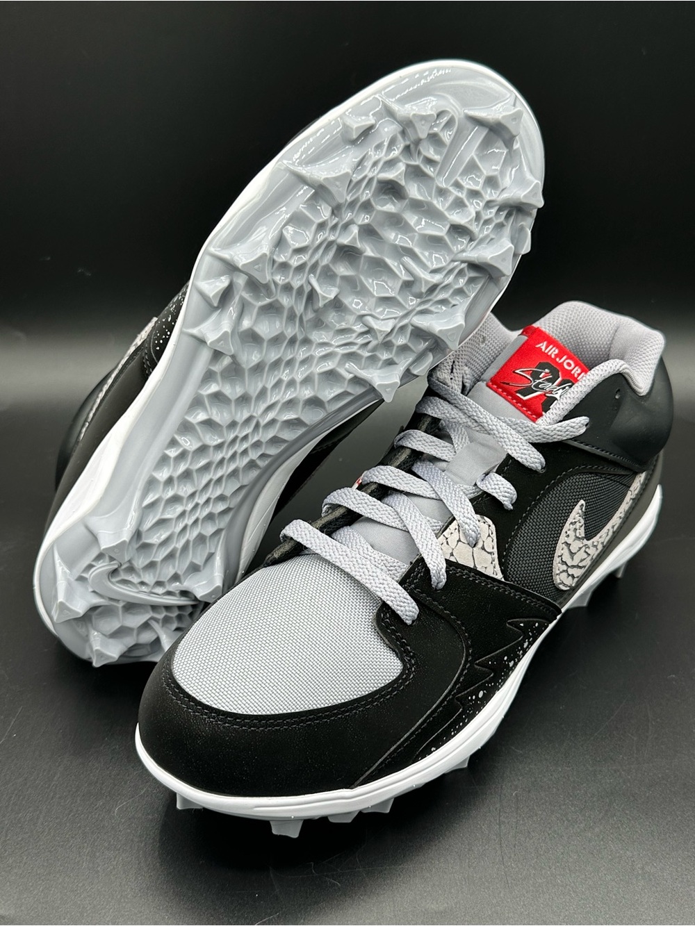 Nike Jordan Stadium 90 Low TD Black Cement Football Cleats HQ0210-060 Men Sz 9.5